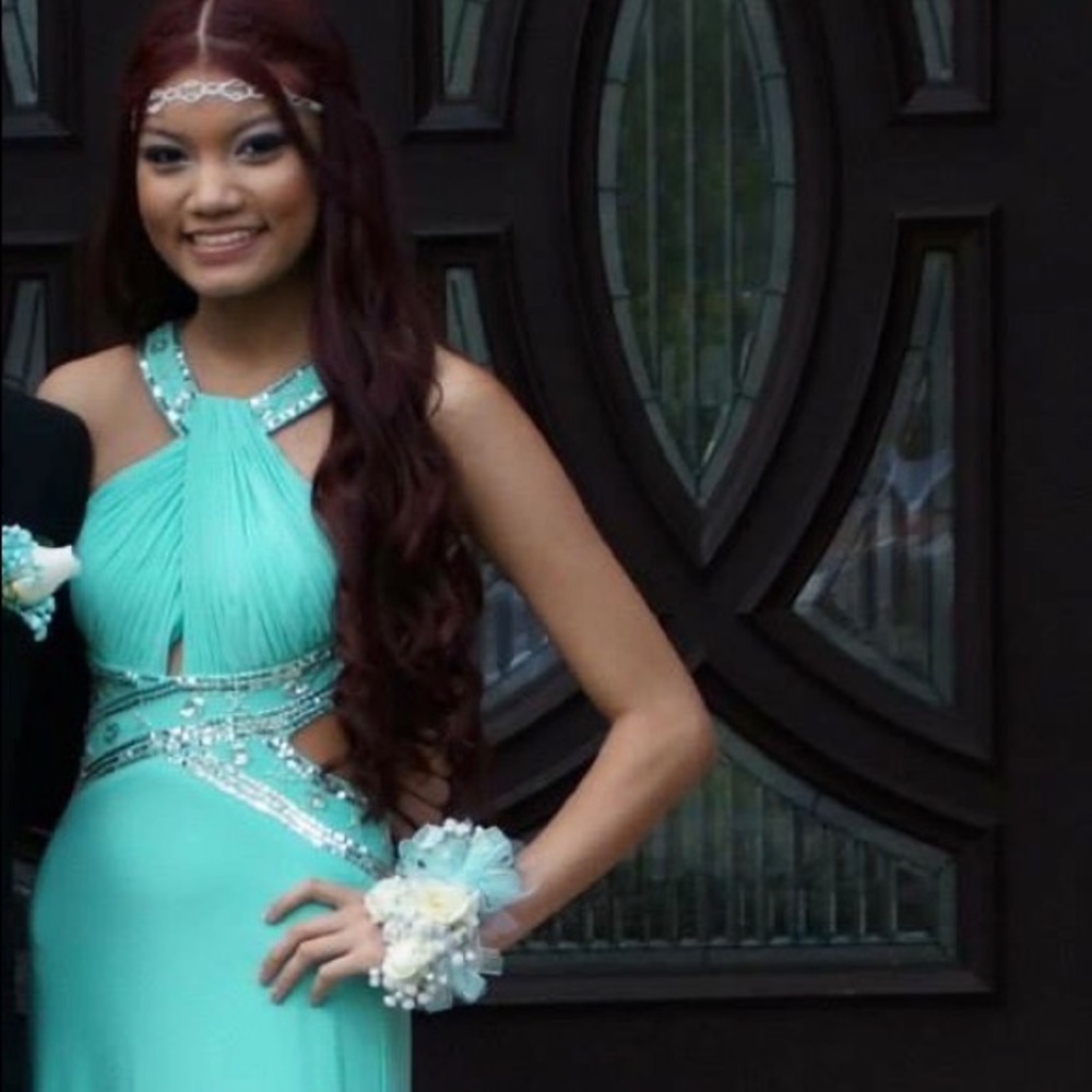 Turquoise Cut Out Prom Dress